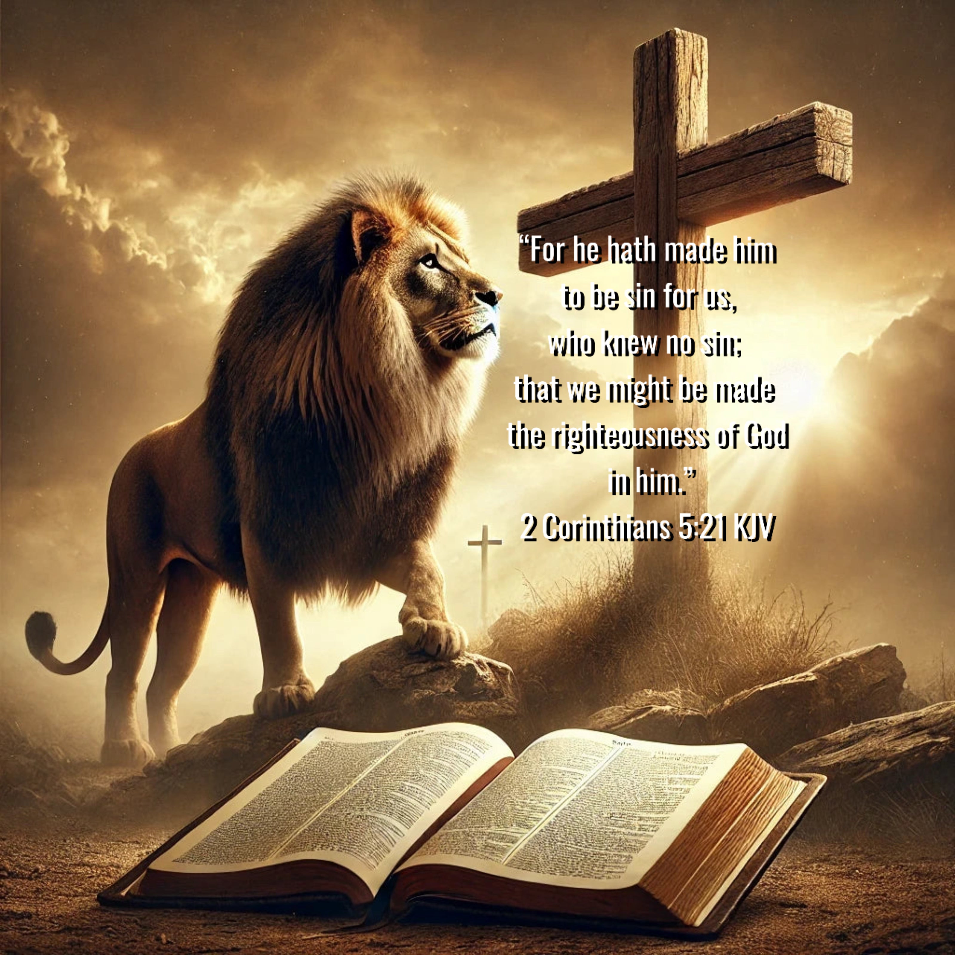 "For he hath made him to be sin for us, who knew no sin; that we might be made tie righteousness of God in him." 2 Corinthians 5 21 KJV